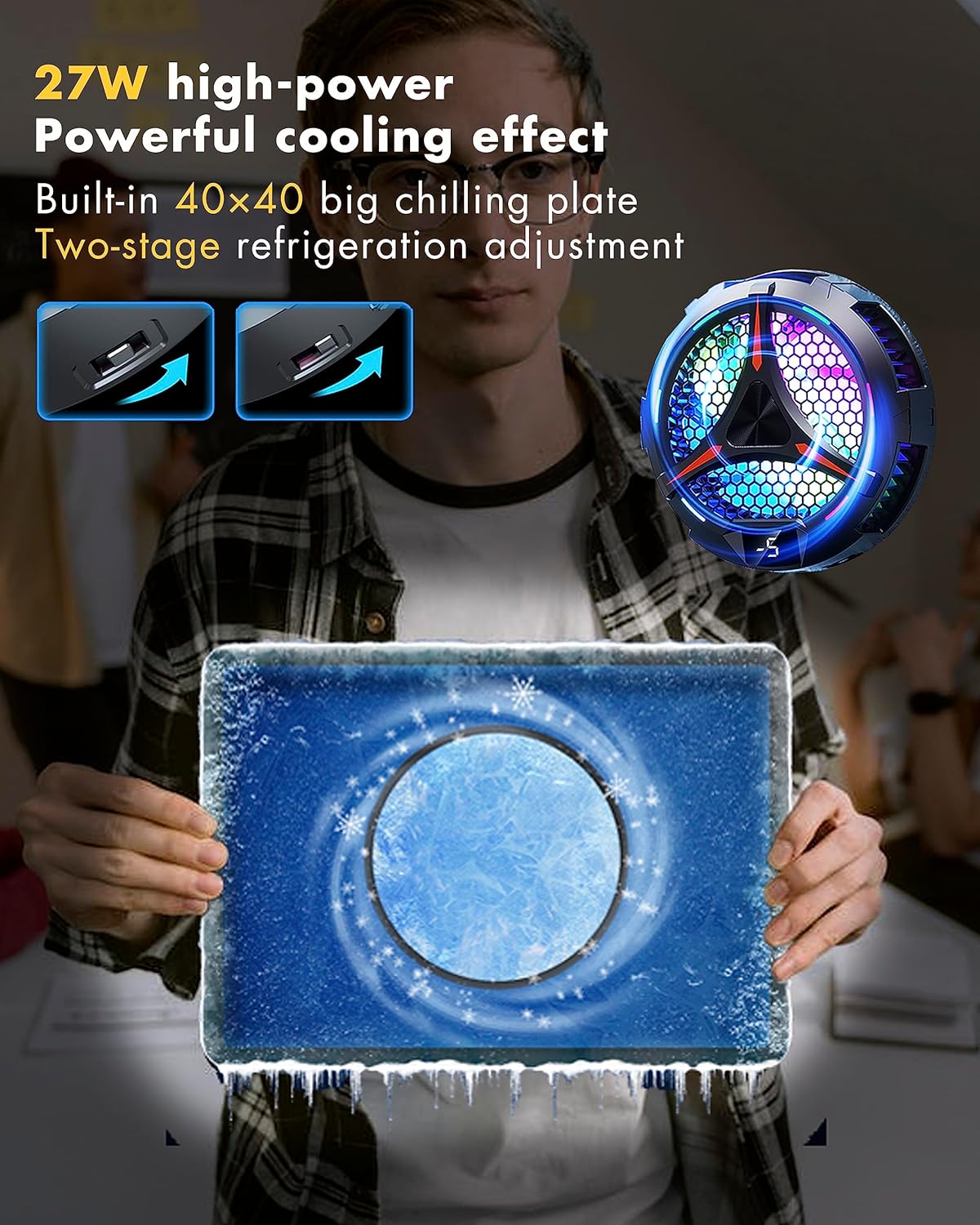 iPad Cooler,Magnetic Tablet Cooler for ipad/surface pro/Samsung Tab,Compatible for Steam Deck,Universal Radiator with Temperature Display for Mobile Gaming,Tiktok Live Streaming