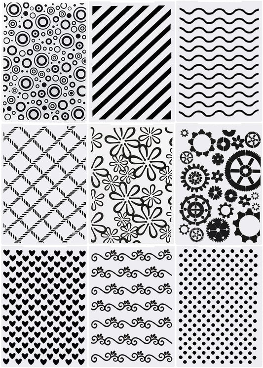 9 Plastic Embossed Folders - DIY Craft Template for Photo Album, Scrapbook & Card Making Supplies (Classic Style)