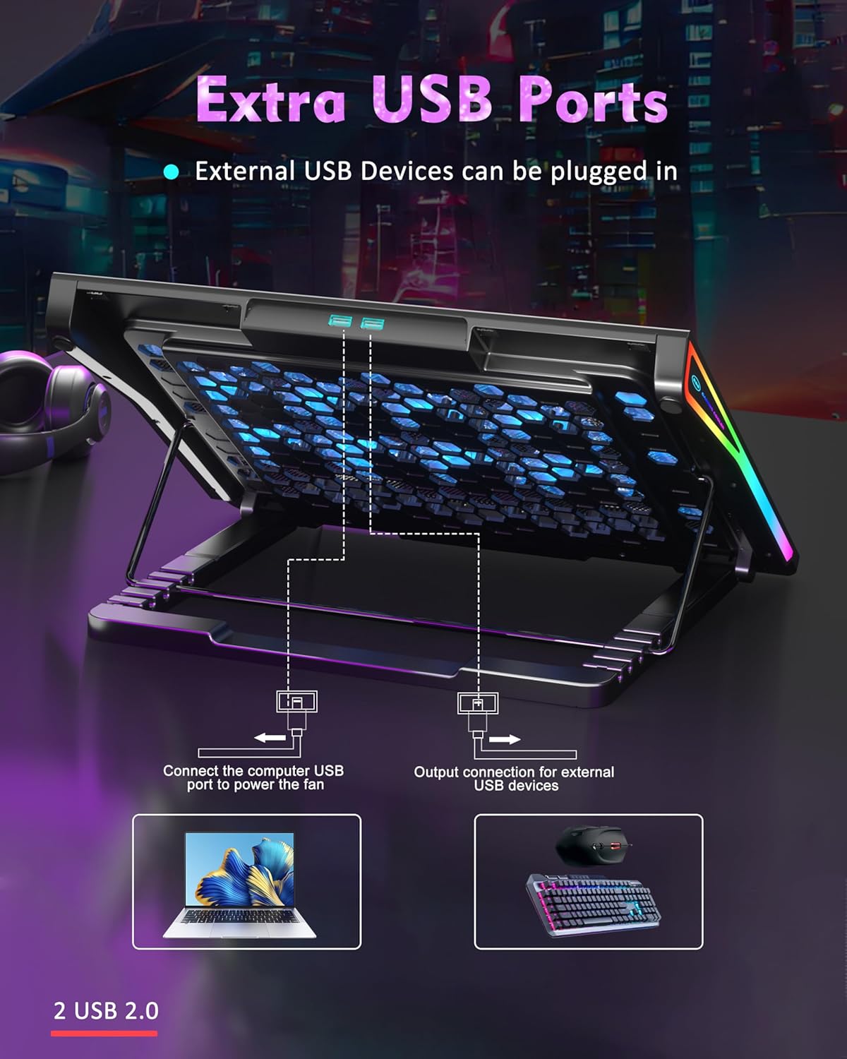 AICHESON Laptop Cooling Pad, 15 Powerful Cooling Fans, Gaming Laptop Cooler with RGB Lights for 15-17.3 inch PC Computers