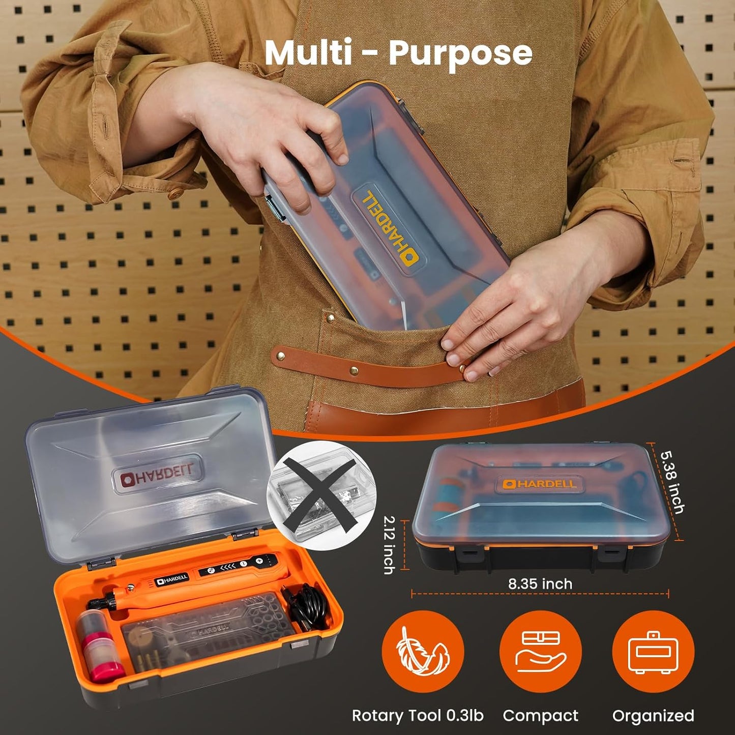 HARDELL Mini Cordless Rotary Tool, 5-Speed and USB Charging with storage case, Multi-Purpose 3.7V Power Rotary Tool for Sanding, Polishing, Drilling, Etching, Engraving, DIY Crafts