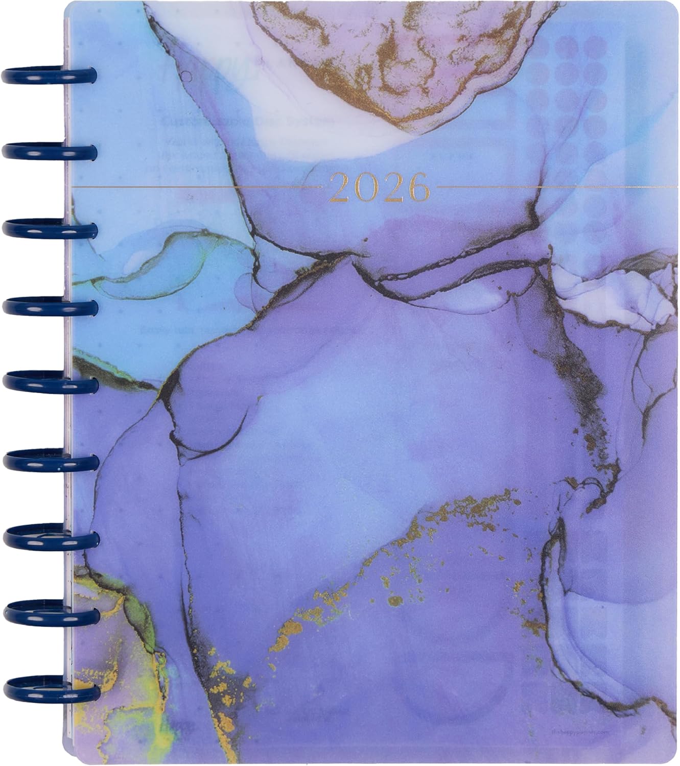 Happy Planner Disc-Bound Planner Jan.–Dec. 2026, Includes 3 Extra Months and 2 Sticker Sheets, Classic Size, 7" x 9.25", Horizontal Layout, Ethereal Elements