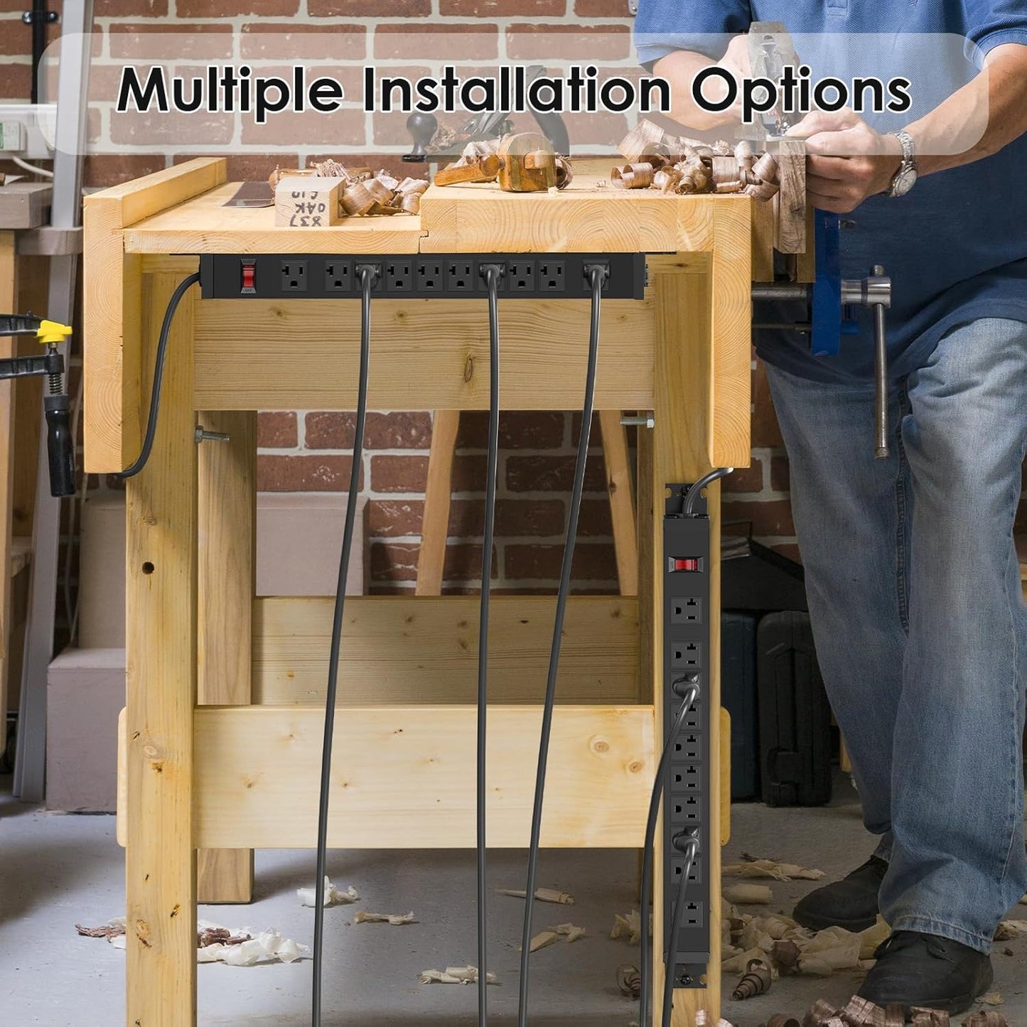 JUNNUJ Multi Angle Mount 10 Outlet 20 Amp Power Strip Heavy Duty, 2700J Surge Protector Under Desk with Switch 20A, Garage Workbench Gaming Outlet Table Wall Mountable, 6FT 12AWG Extension Cord