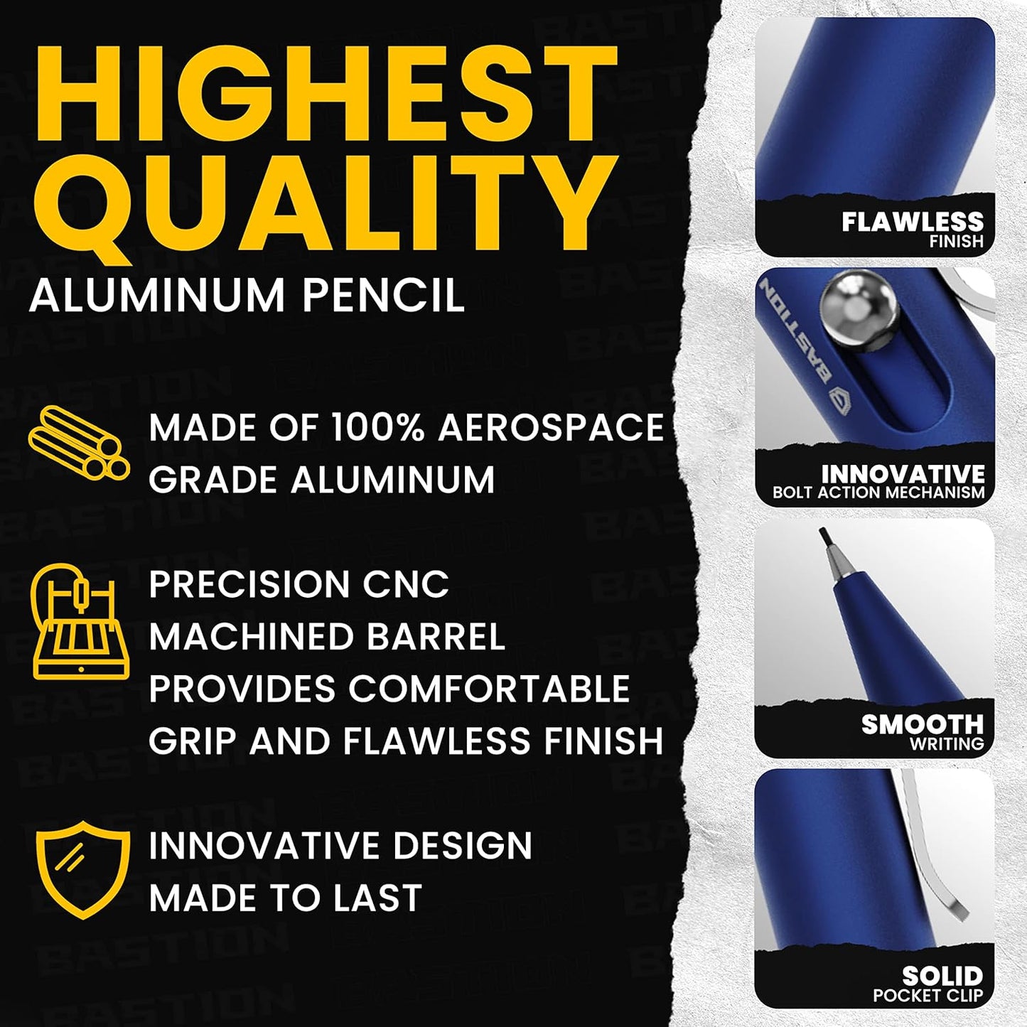 BASTION® Luxury Mechanical Pencil, Professional Lightweight Medium Point Aluminum Pencil for Birthday Gift includes 20 x 0.77mm Lead Refills - Blue