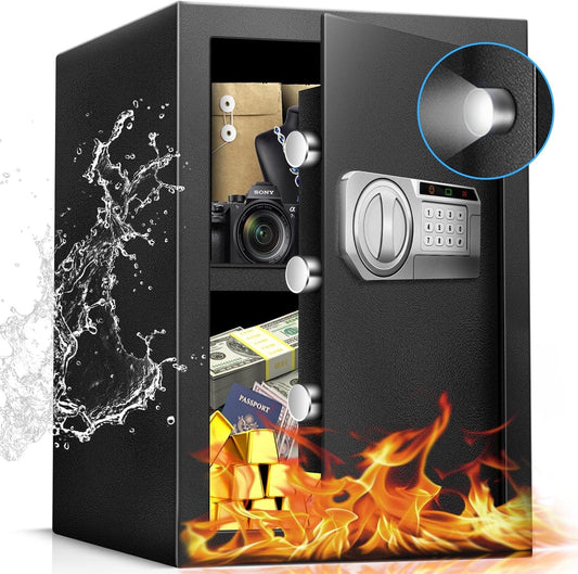 2.5 Cu Ft Safe Box for Home Documents -Steel Electronic Digital Safety Box Personal Security Lock Box with LED Sensor Light External Power Compartment for Office Money Jewelry Valuables