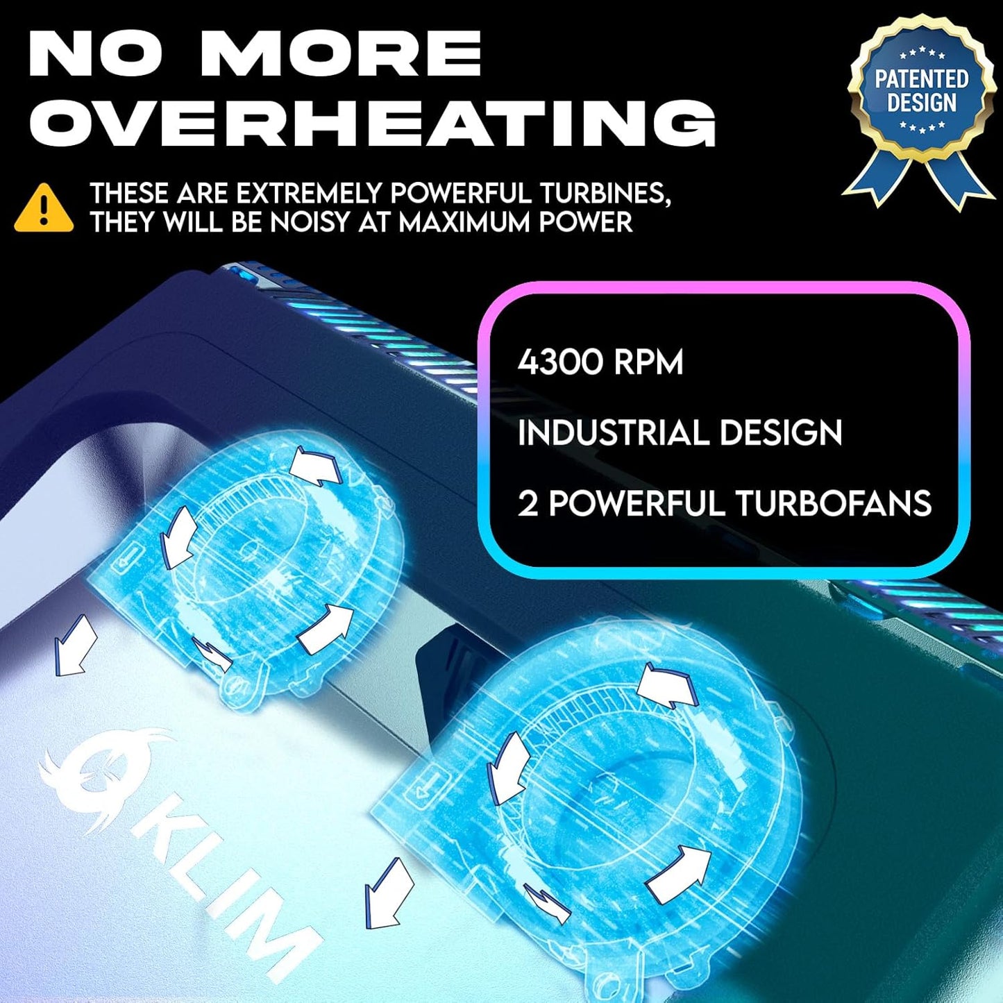 KLIM Everest Laptop Cooling Pad | Powerful 4300 RPM Turbo Fans | Sealed Foam for Maximum Cooling | Protect Your Gaming Laptop from Overheating | Fits 14” to 17.3” Laptops | RGB Lights