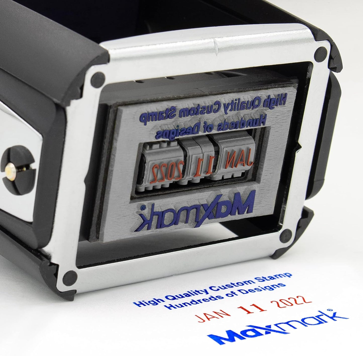 Heavy Duty Date Stamp with Your Custom Text, Self Inking Stamp - 1" x 1-5/8” - 2-Color Blue/Red Ink