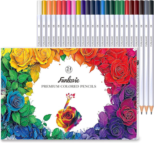 24 Colored Pencils for Adult Coloring Books,Drawing Pencils for sketching & Painting, Soft Core Oil-Based Coloring Pencil Set with Sharpener for Teens, Artists and Beginners