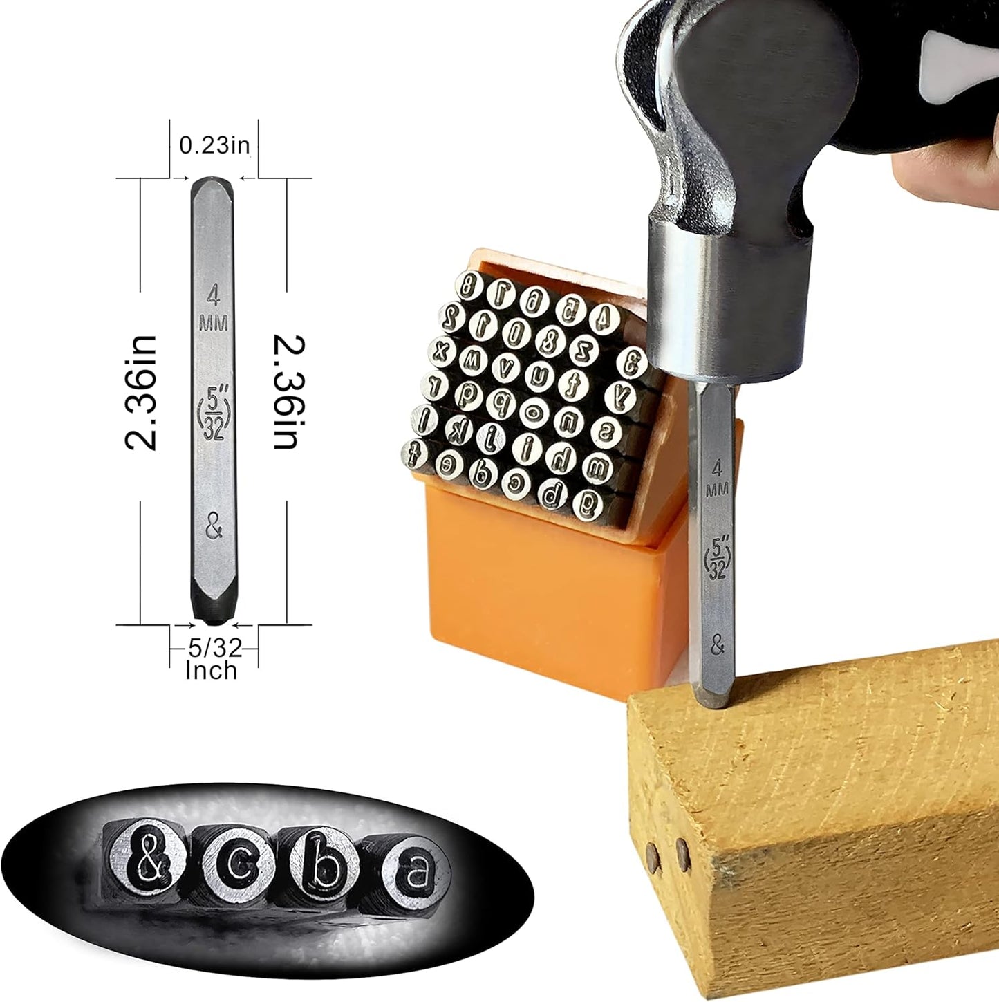 HimaPro Number and Letter Stamp Set 36 PCs Lowercase Industrial Grade Letters 'a'-'z', '&', '0'-'9' in a Plastic Box(4mm - 5/32 Inch)