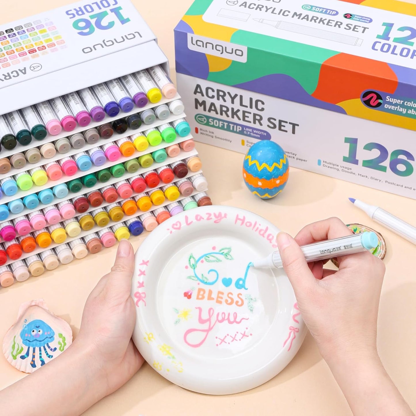 126 Color Acrylic Paint Pens, Soft Brush Tip Acrylic Paint Markers, Permanent Markers for Canvas, Rock Painting, Wood, Stone, Glass, Ceramic, Fabric Painting, DIY Crafts