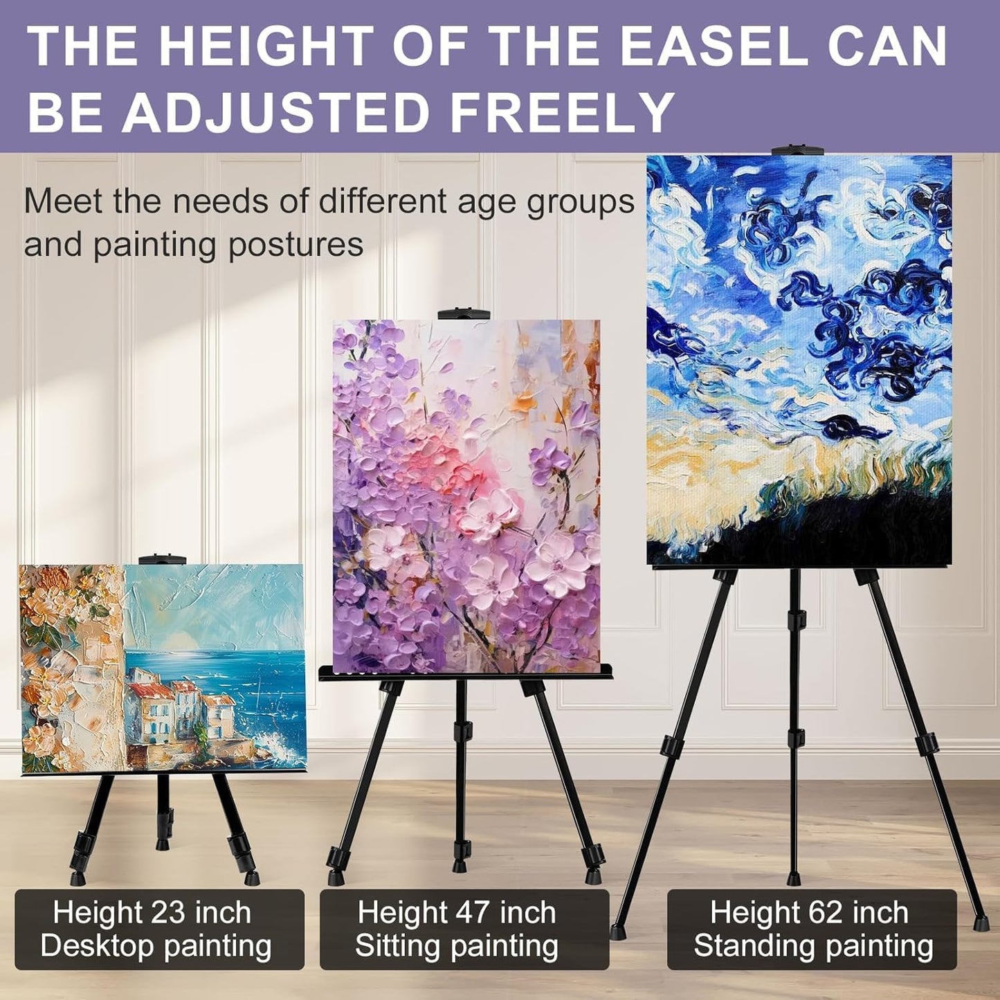 AROIC Art Painting Artist Easel Stand, Painting Display Easel Stand,Portable Adjustable Iron Tripod Display Stand with Bag, Height from 20 to 66 in for Table-Top/Floor Drawing and Displaying(12 Pack)