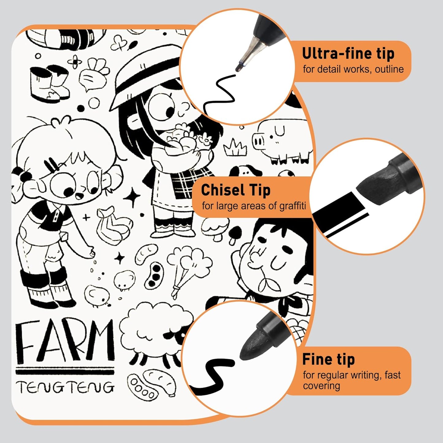 12 Black Permanent Markers with Bag - Waterproof Quick Drying Pens Set 8 Fine Tip, 2 Ultra Fine, 2 Chisel Tip Office Home School Supplies for Adults Writing Doodling Marking