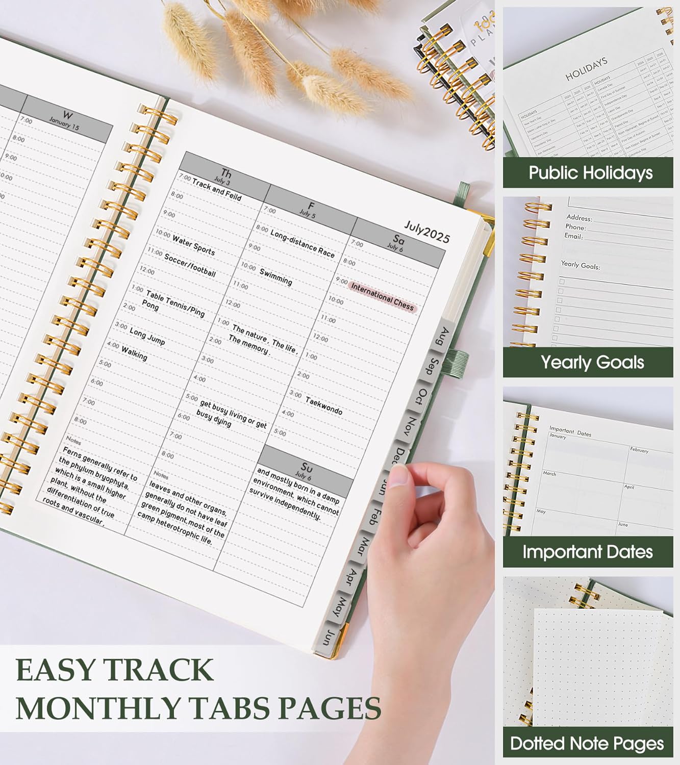 Academic Planner 2025-2026, Weekly and Monthly Calendar Planner from July 2025 - June 2026, 8.5" x 11" Hardcover Leather Hourly Appointment Book with Tabs, Spiral Daily Planners for College School Teacher Student, Green