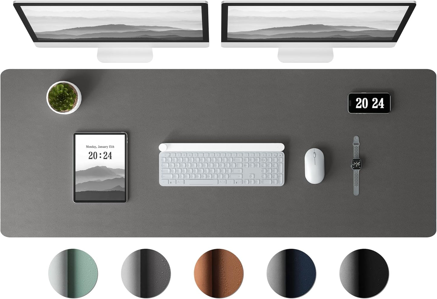 Aothia Leather Desk Pad Protector - Large Mouse Pad, Office Desk Mat, Non-Slip PU Leather Desk Blotter, Laptop Desk Pad, Waterproof Desk Writing Pad for Office and Home (Gray, 38" x 13.7")