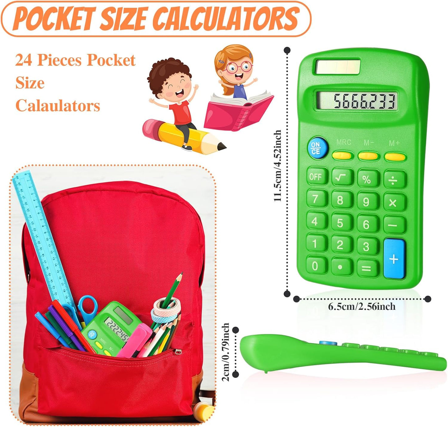 24 Pieces Basic Calculators for Students Small Pocket Size 8 Digit Display Mini Calculators Dual Powered Handheld for School Desktop Home(Green)