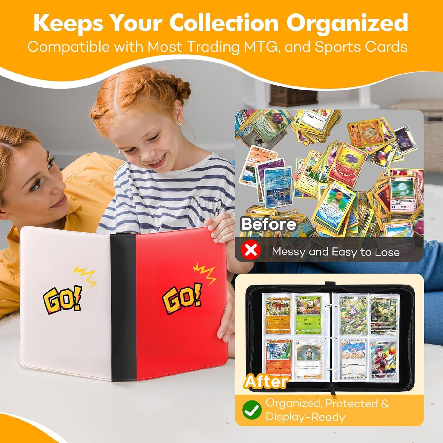 480-Card Binder – 4-Pocket Trading & Gaming Card Album with 60 Removable Sleeves, Portable PU Leather Zipper Case with Handle, Fits MTG & Sports Cards – Gift for Collectors