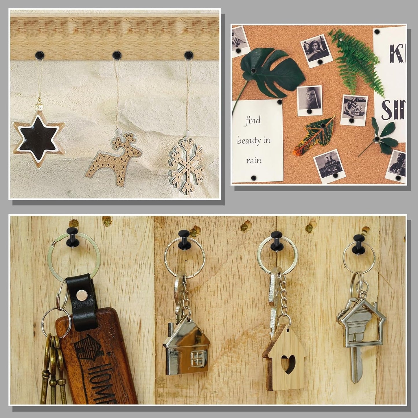 220 Count Black Push Pins Standard Plastic Head Steel Point Thumb Tacks for Cork Board Wall Hanging