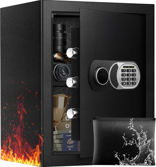 4.2 Cuft Large Safe Box with Fireproof Waterproof Bag, Safes for Home Documents, Anti-Theft Safety Box With Digital Keypad, Smart Alert System, Spare Keys, Personal Safe for Cash Money