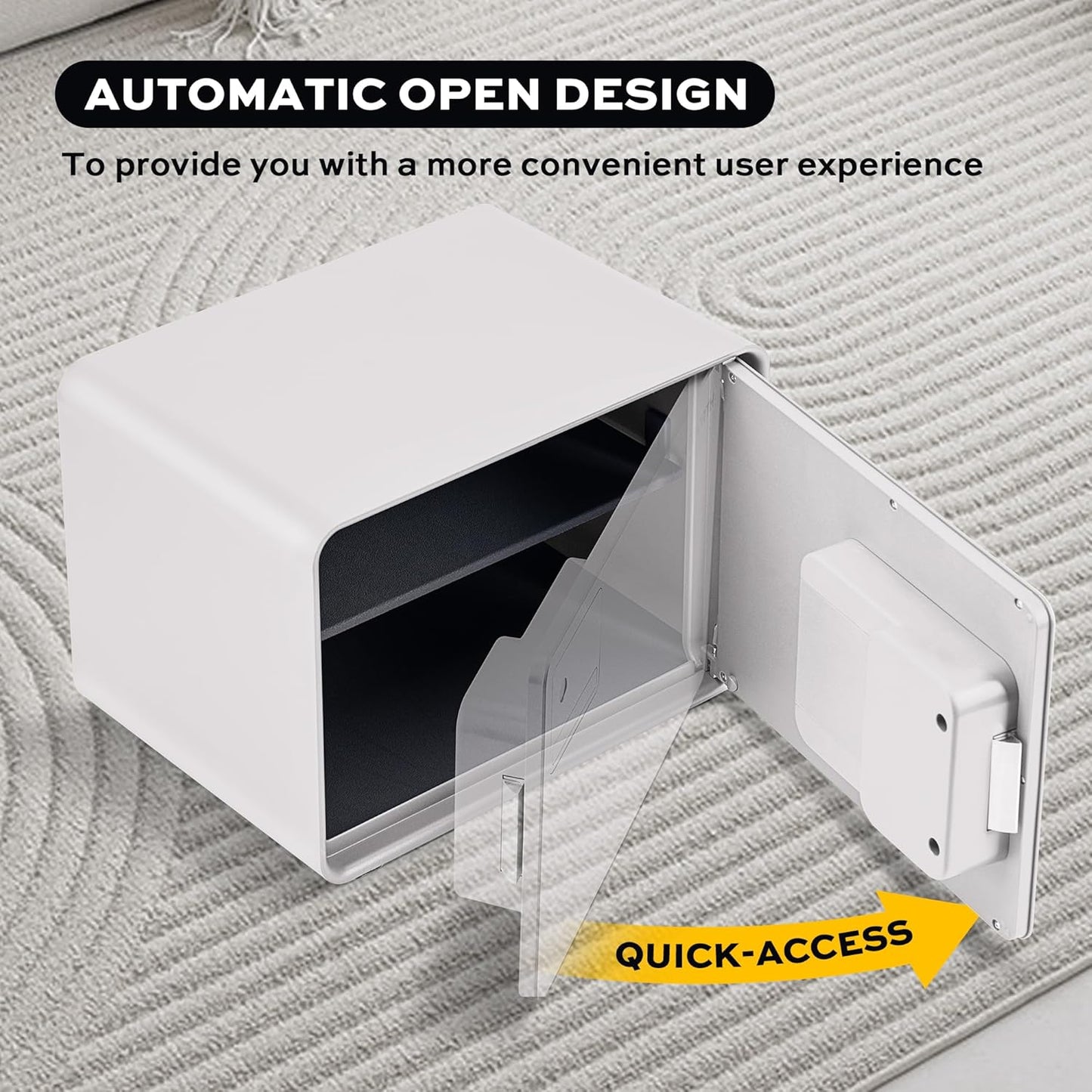 Biometric Safe for Home, 0.6 Cube Feet Auto-Open Fingerprint Safe with Touch Screen, Alarm System & Removable Shelf, Small Money Box for Cash, Jewelry, Documents, Home Office Use,White