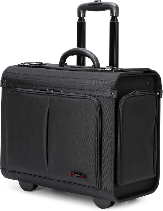 Alpine Swiss Rolling Briefcase Work Overnight Travel Bag Dual Locks Carry on Business Attache Case Black