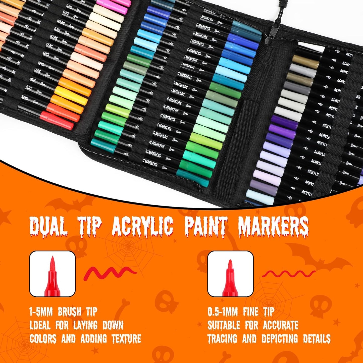 72 Colors Acrylic Paint Markers, Dual Tip with Fine Tip and Brush Tip Pens for Stone, Wood, Calligraphy, Canvas, Ceramic, Metal, Glass, Rock Painting, DIY Crafts Art Supplies Kit