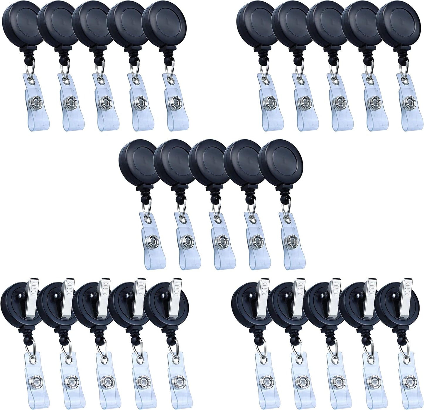 25 Pack Badge Reels Retractable Badge Holder with Clip, Id Clips for Badges, Id Badge Reel, Retractable Id Badge Clip with Clear Vinyl Strap & Alligator Swivel, No Twist Dispenser (Black)