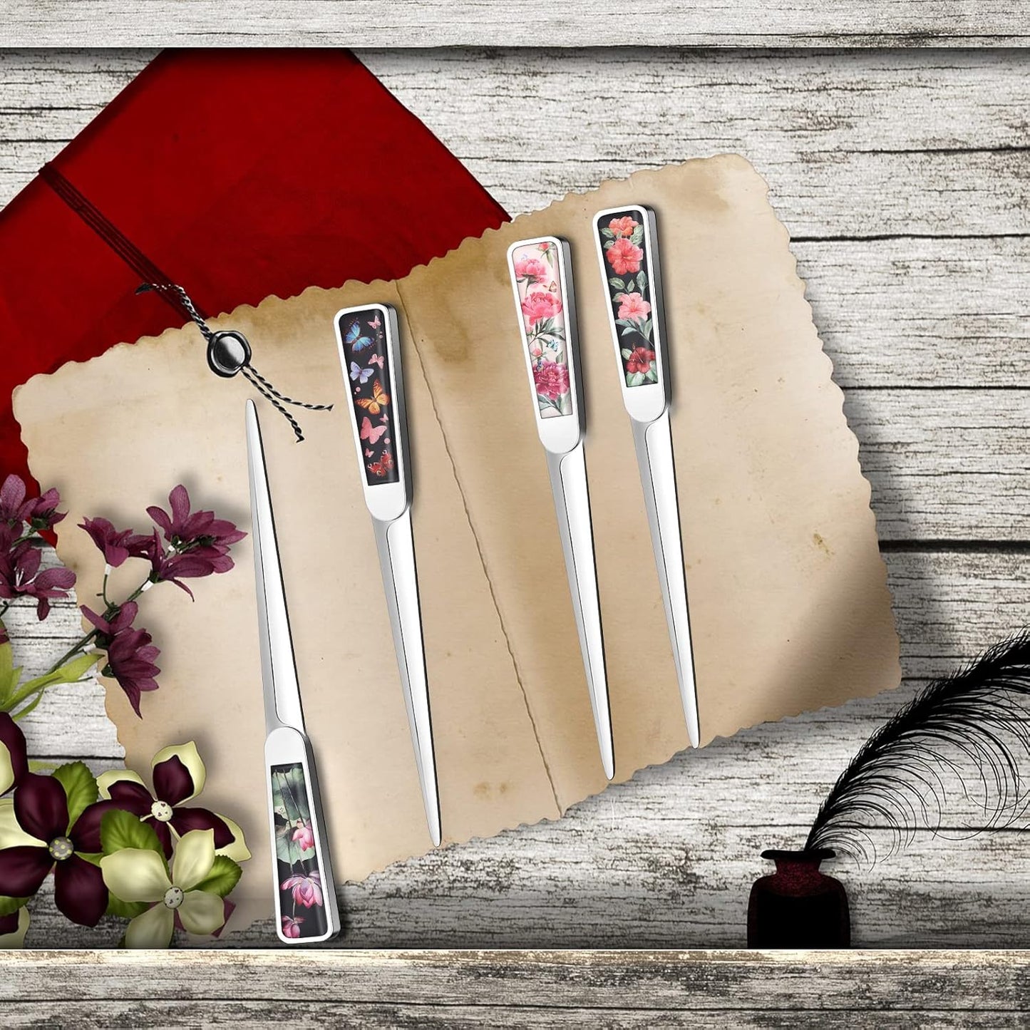 Chuangdi 4 Pieces Letter Opener Knife Stainless Steel Envelope Openers Lightweight Mail Opener Tool Slitters Letter Knives for Office Home School Supplies (Vintage Style)