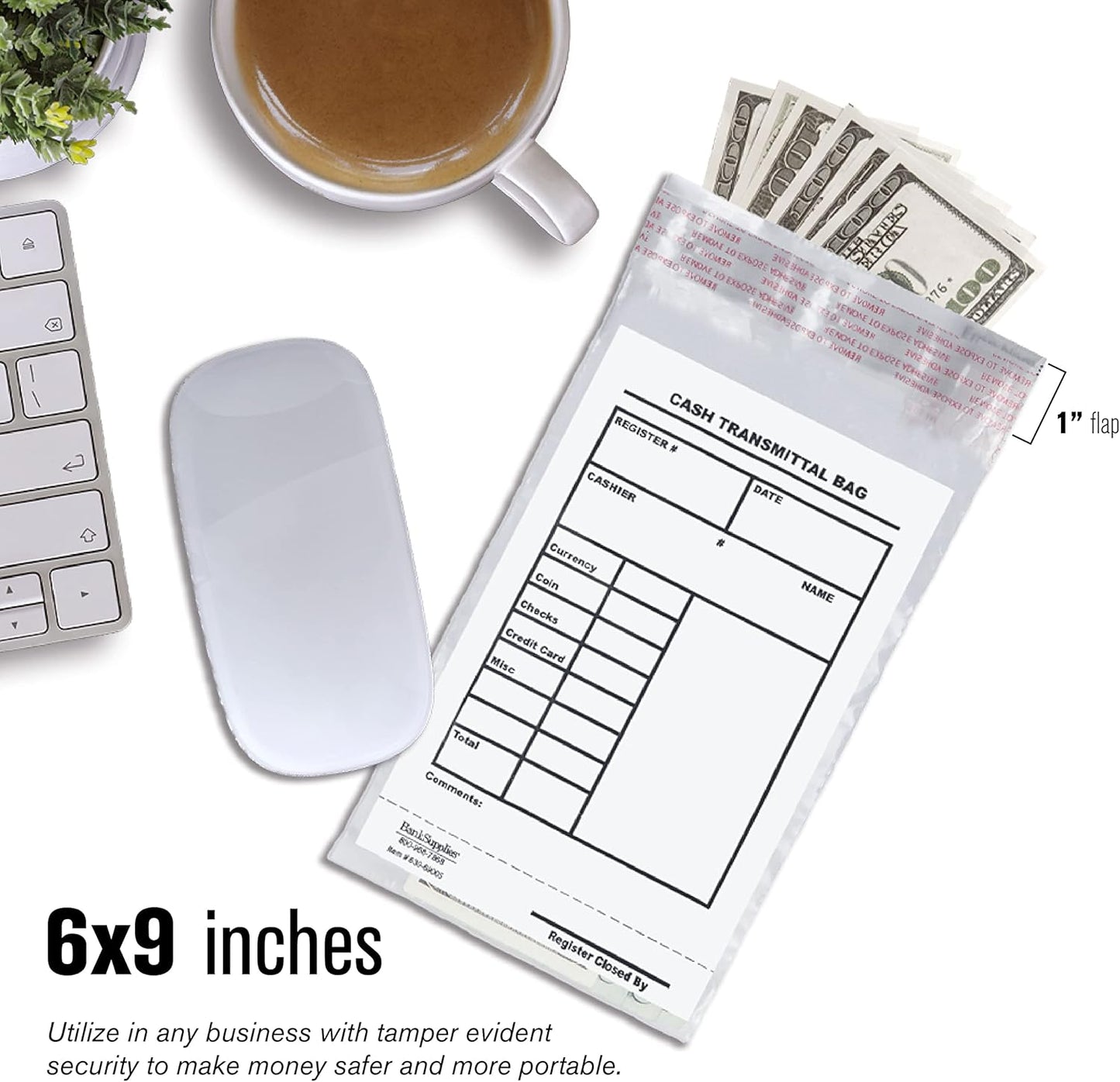 BankSupplies Cash Transmittal Bags | Tamper Evident | 6W x 9H | Case of 100 | Clear Polyurethane Film & Side Weld Seams | Audit Friendly | For Currency, Coin, Checks & Receipts