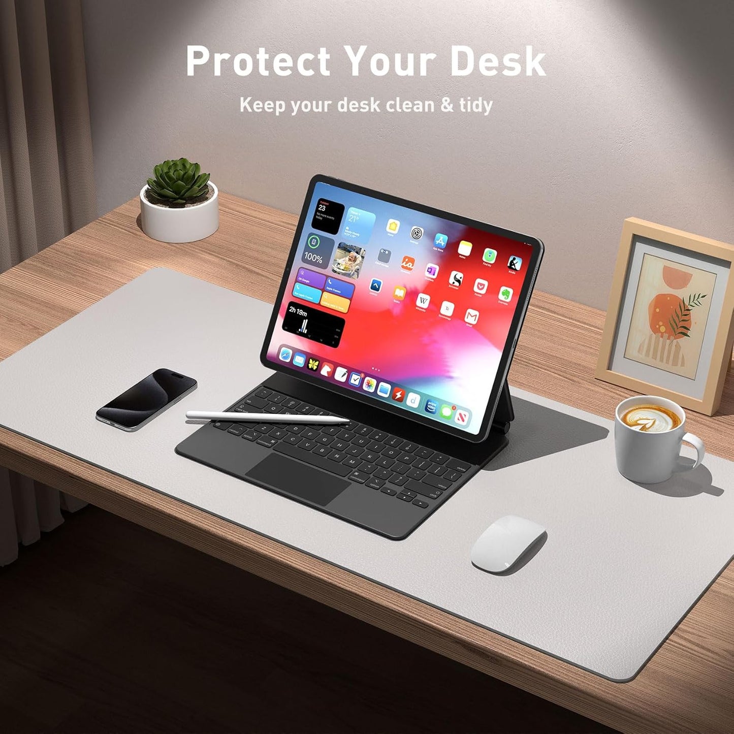 Aothia Large PU Leather Desk Pad Protector – Non-Slip Mouse Pad & Writing Mat for Office/Home, Waterproof, Easy to Clean (31.5" x 15.7", Pale Lavender White)