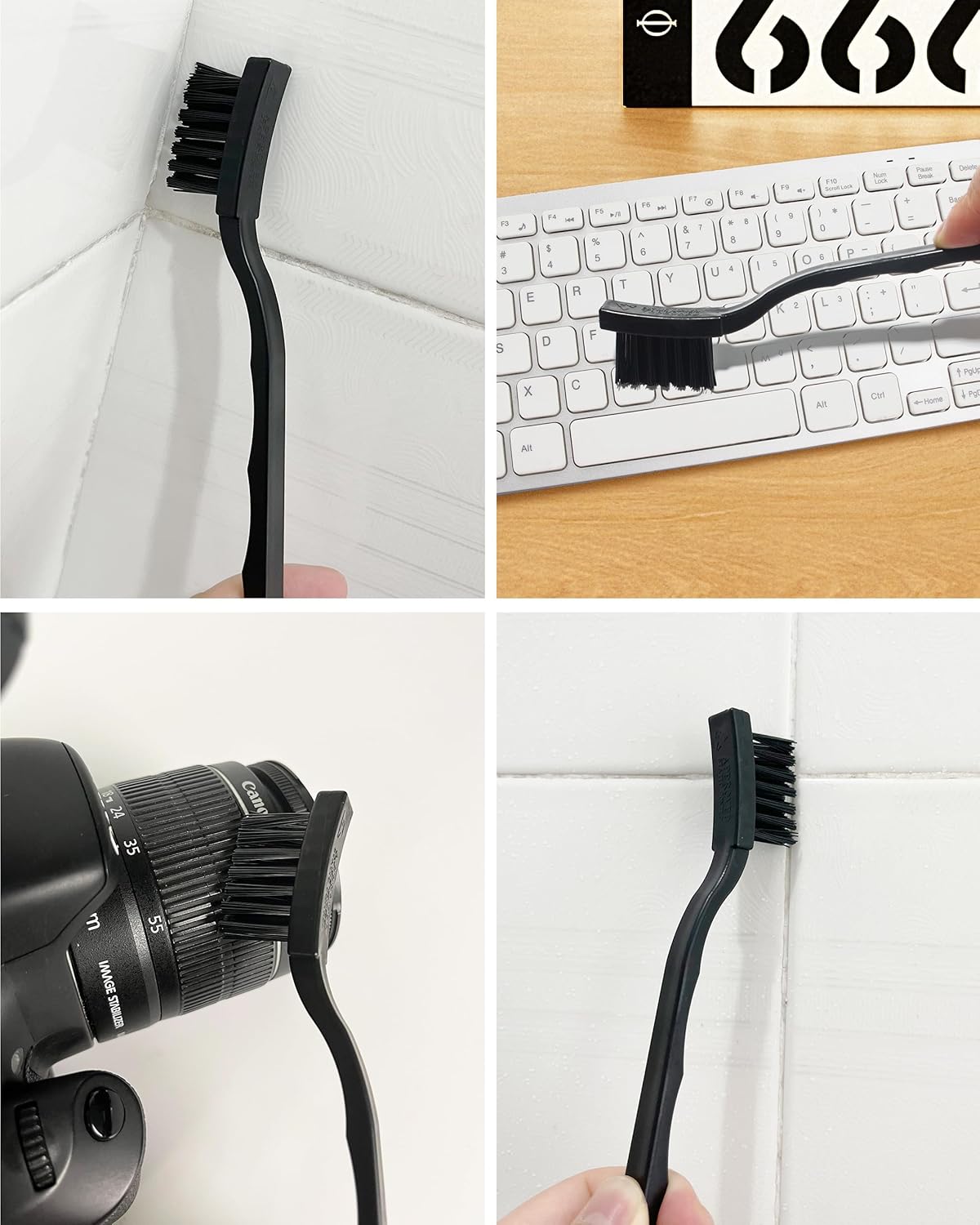 3 x 0.5cm Three Row Plastic Handle Anti Static Brushes Black 5 Pcs