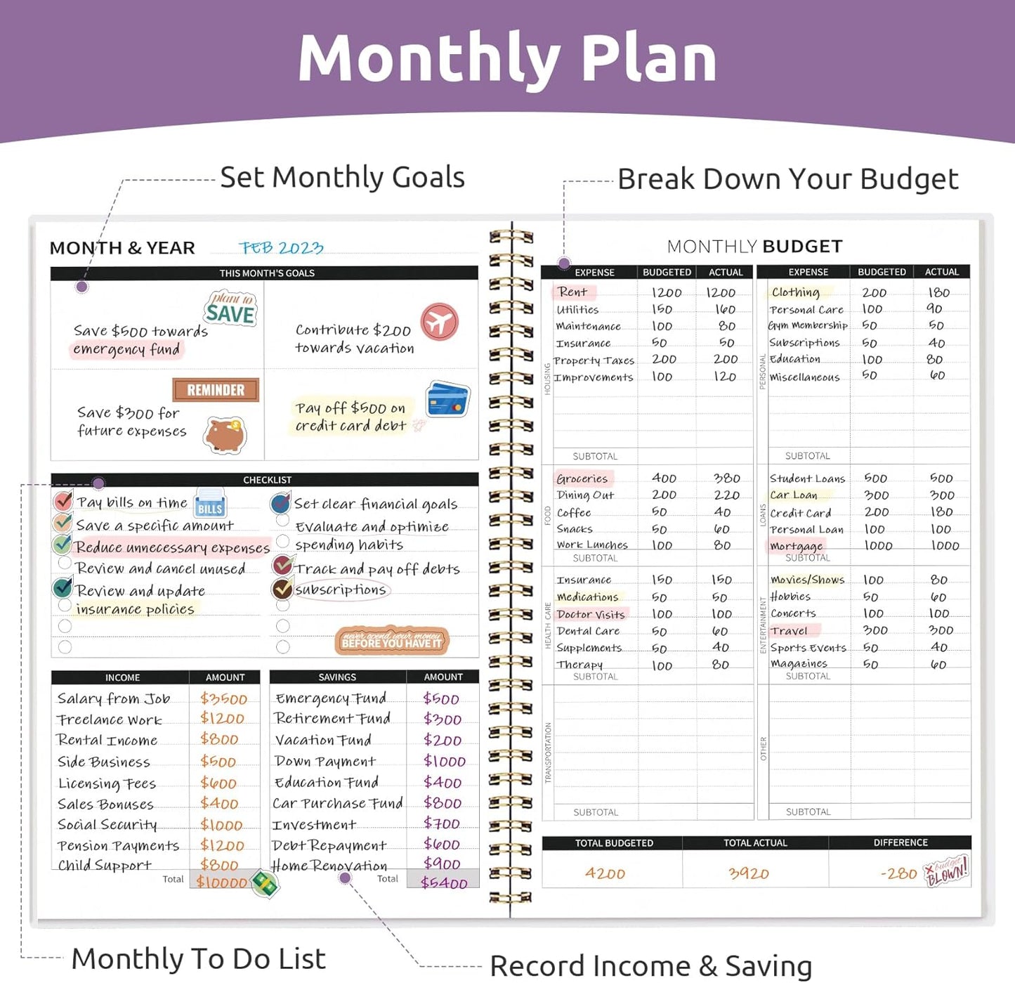 Aesthetic Budget Planner - Monthly Finance Planner with Expense Tracker, Undated Bill Organizer, Budget Notebook to Manage Your Finances, Account Budget Book with Colorful Pattern - Distant Peaks