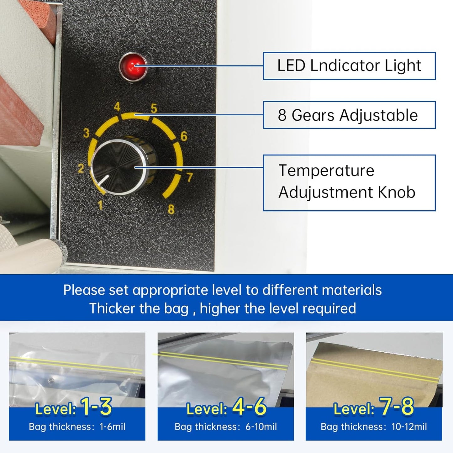 Impulse Heat Sealer with Seal bar, Heavy-Duty Bag Sealing & Cutting Machine, 8mm Sealing Width, 1 Extra Replacement (white, 36 inch)