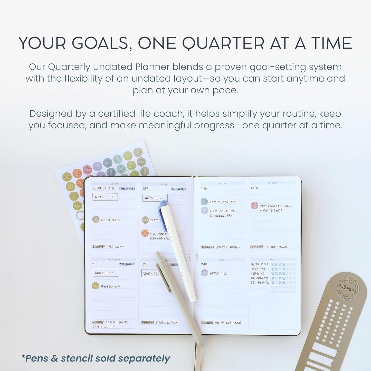 90-Day Quarterly Planner - Entrepreneur Goal Setting & Project Management, Undated 3-Month Productivity Planner for Small Business Owners, Cream