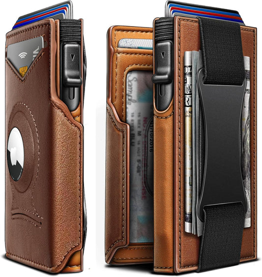 KEMISANT Airtag Wallet Men Gift,Mens Slim Front Pocket Wallet Money Clip Standard or Apple Airtag Use 3.8"×2.8"×0.9"