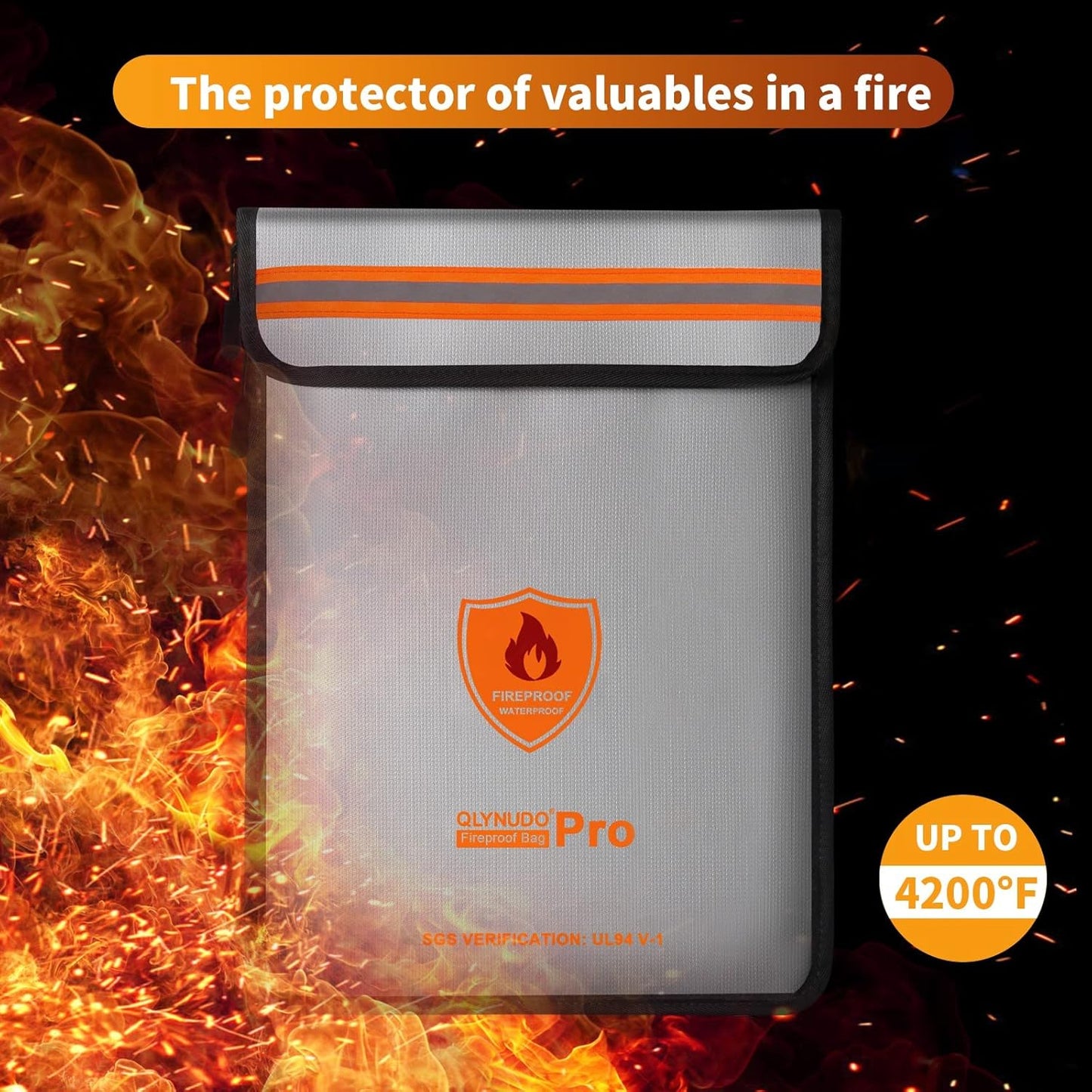 4200℉ Fireproof Document Bag, Important Waterproof Document Holder with Thermal Insulation Layer, Legal Size Fireproof Envelope with Zipper/Reflective Strip
