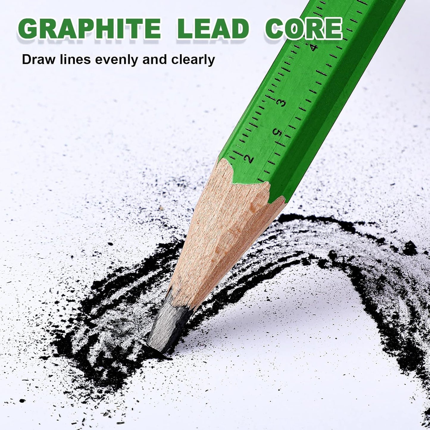 Honoson 200 Pcs Flat Construction Pencils with Printed Ruler Wood Graphite 2 Pcs Carpenter Pencil Sharpener for Woodworking Marking Tool(Green)