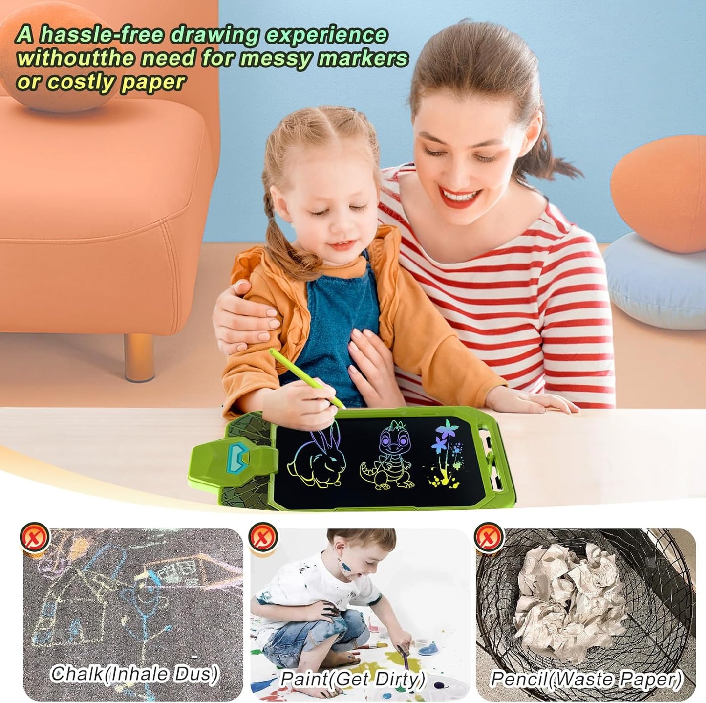 10 Inch LCD Writing Tablet for Kids – Powerful Warrior & Green Hero, Erasable Doodle Board Drawing Pad, Travel Educational Toy for Toddlers 3-8, Birthday Boys & Man (Green)