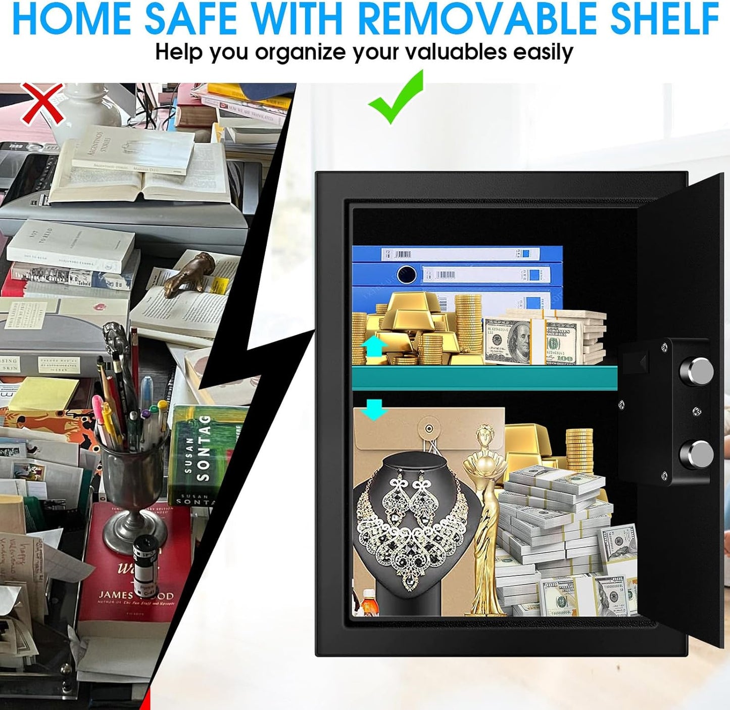 3.0 Cuft Large Fireproof Safe for Home, Home Safety Box Fireproof Waterproof with Electronic Keypad and Spare Keys, Anti-theft Digital Security Safe for Money Firearm Medicine Valuables