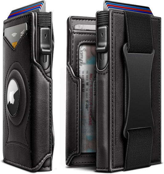 KEMISANT Airtag Wallet Men Gift,Mens Slim Front Pocket Wallet Money Clip Standard or Apple Airtag Use 3.8"×2.8"×0.9"