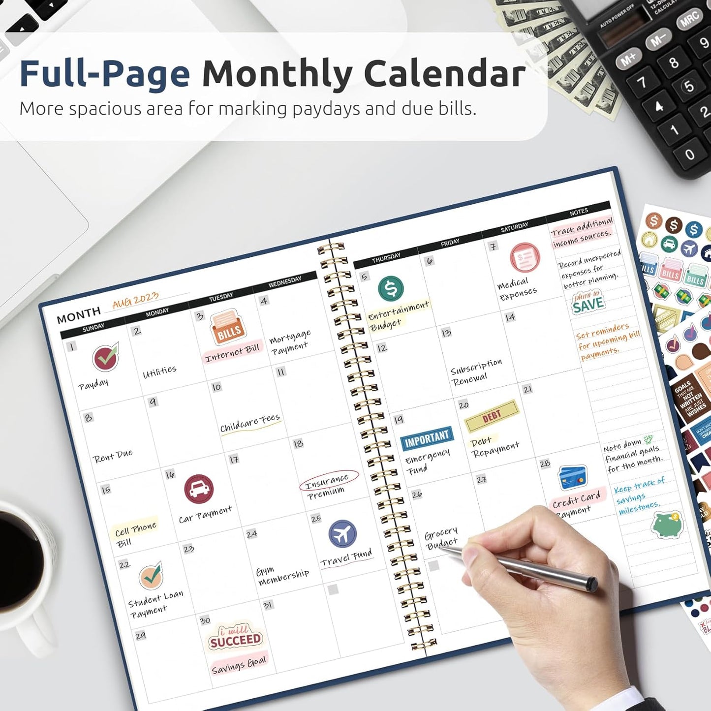 Aesthetic Budget Planner - Monthly Finance Planner with Expense Tracker, Undated Bill Organizer, Budget Notebook to Manage Your Finances, Account Budget Book with Colorful Pattern - Blue Floral