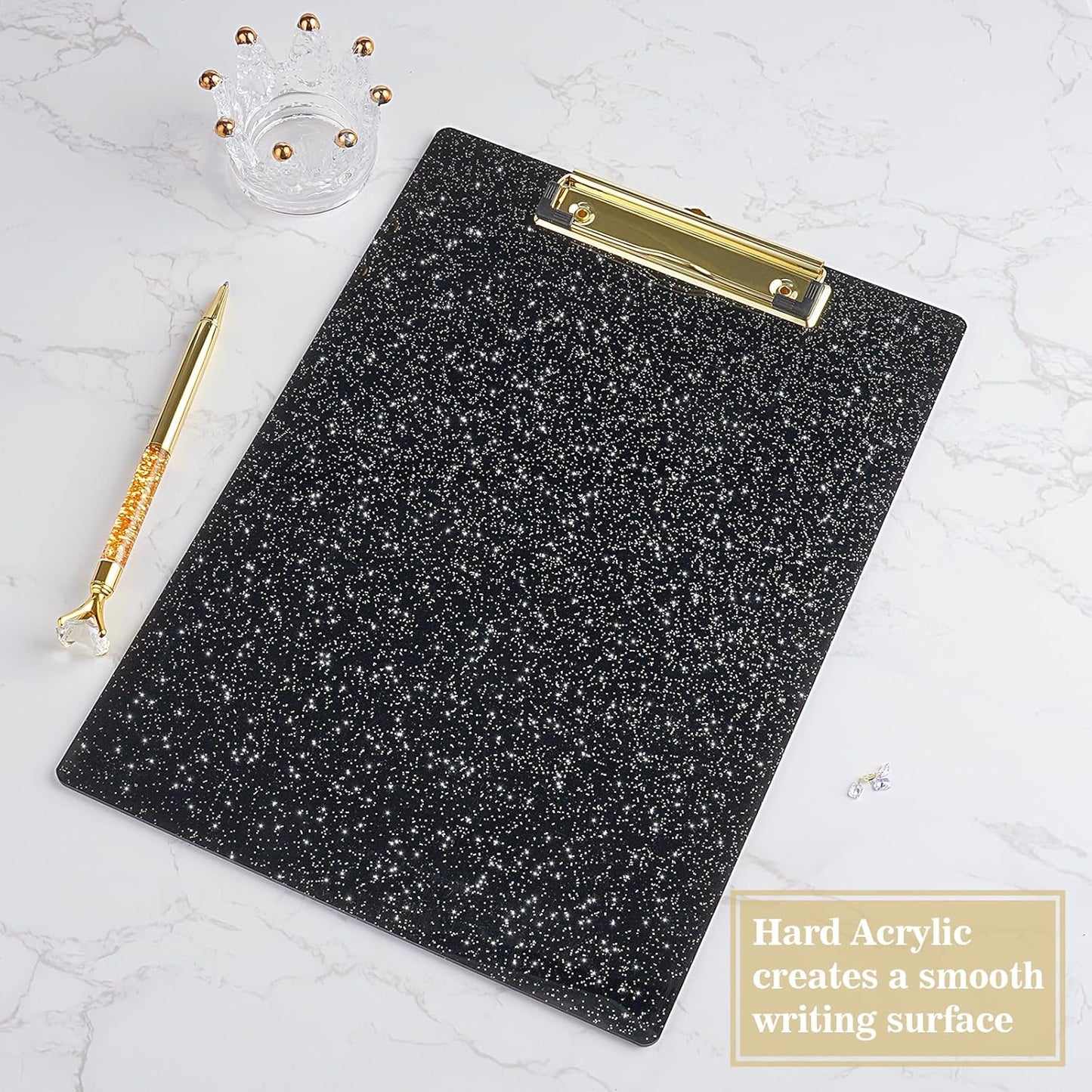 Hongri Plastic Acrylic Glitter Clipboard, 8.5x11" Stardard Letter A4 Size Clipboards for Classroom, Taecher, Women.Cute Confetti Clip Board, Office Supplies, School Supplies.