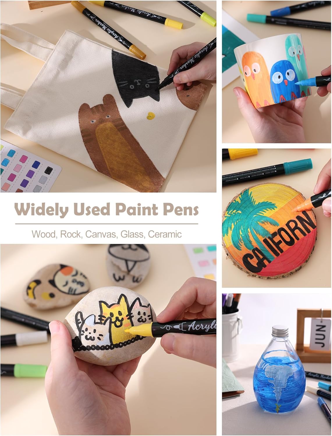 30 Colors Acrylic Paint Pens Markers Waterproof Dual Tip Acrylic Marker Set with Brush & Fine Tip Kid Markers for Rock Painting Wood Scrapbook Fabric Glass Ceramic DIY Craft Art Supplies