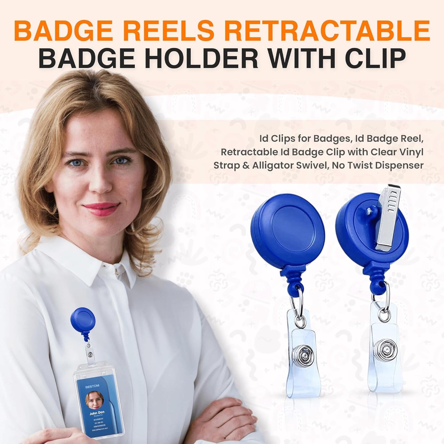 100 Pack Badge Reels Retractable Badge Holder with Clip, Id Clips for Badges, Id Badge Reel, Retractable Id Badge Clip with Clear Vinyl Strap & Alligator Swivel, No Twist Dispenser (Blue)