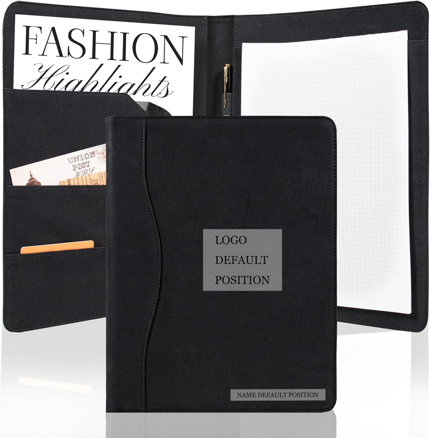 AZXCG Custom Padfolio Binder, Free Engraved Name,Leather Padfolio for Men and Women,Interview Resume Folder,Business Card Holder,Gift Portfolio