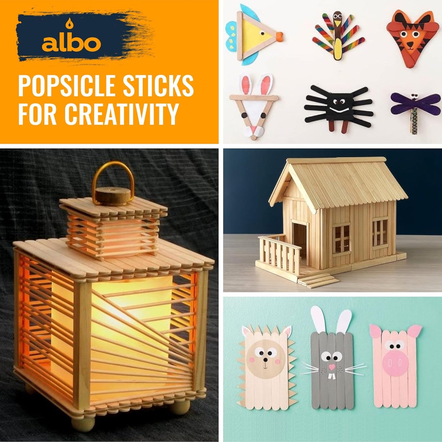 ALBO 1000 Pack 6" Wood Popsicle Sticks | Food-Safe Ice Cream, Cake Pop & Chocolate Molds | Waxing Applicators, Epoxy Resin Stir Sticks, Tongue Depressors | Bulk DIY Craft Supplies for Kids & Pros