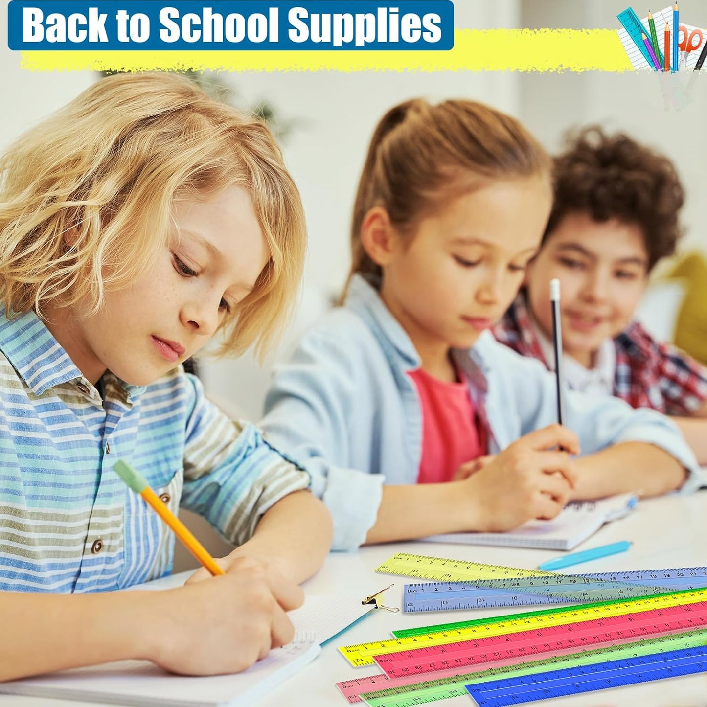 12 Inch Plastic Rulers, 32 PCS Transparent Assorted Color Metric Bulk Rulers with Inches Centimeters Millimeter. Measuring Drawing Tool for Kids, Ideal Back to School Office Home Supplies