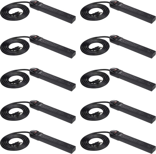 Amazon Basics Surge Protector Power Strip, 6-Outlet, 790 Joules, LED Indicator, 6ft Extension Cord, 10-Pack , Black