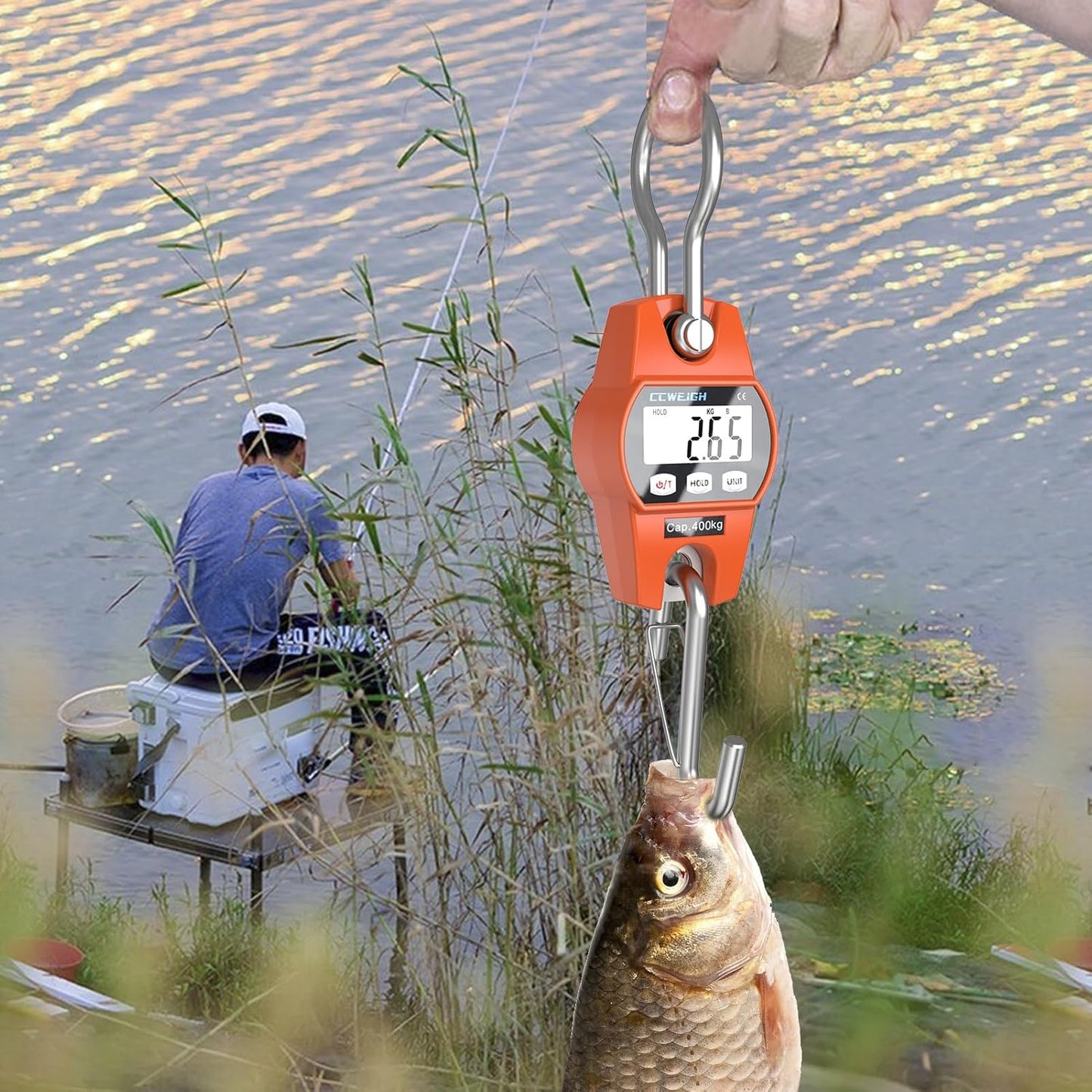 Hanging Scale Handheld 880lb/400kg Crane Scale Luggage Scale,with ABS Plastic case & Big LCD Display, Portable Digital Mini Crane Scale Fishing Scale，for Gym,Hunting,Travelling,Farming（Orange）