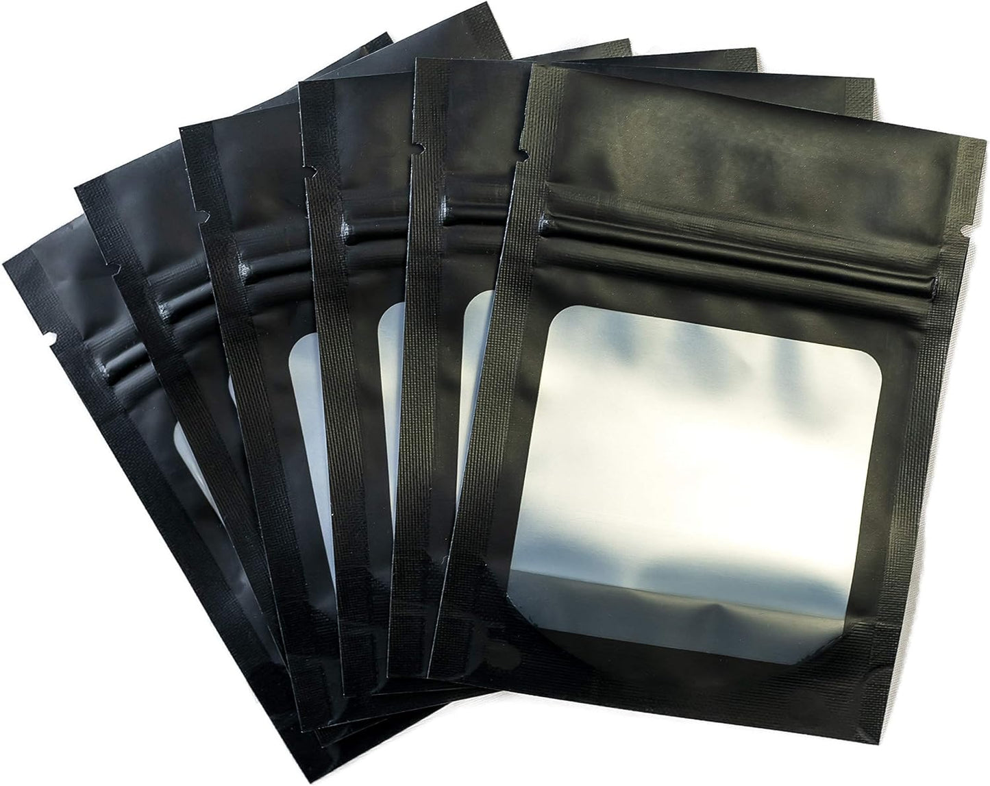 HANSER | Smell Proof Odorless Mylar Resealable Foil Pouch Bags with clear Window | Stand up bottom | Airtight | matte black | 100 Pieces | 3x4 inches