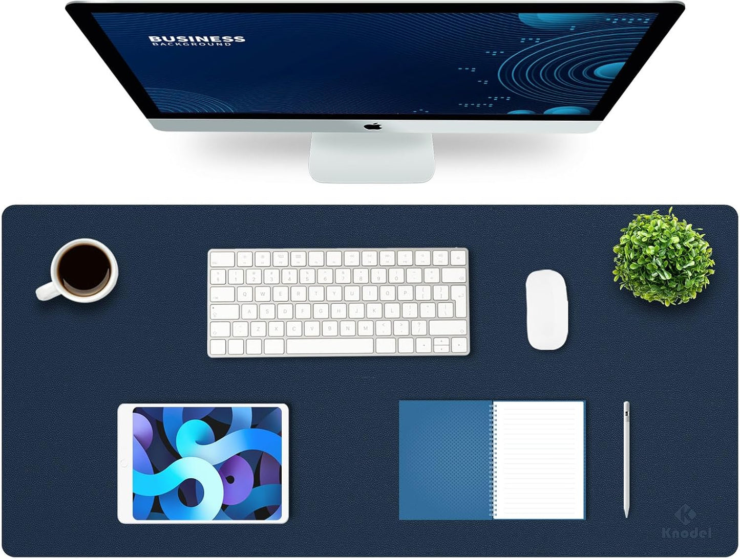 K KNODEL Large Office Leather Desk Mat, Mouse and Keyboard Pad, Computer and Laptop Mat, Desktop Protector and Cover, Writing Pad and Blotter (35.4"x17", Dark Blue)