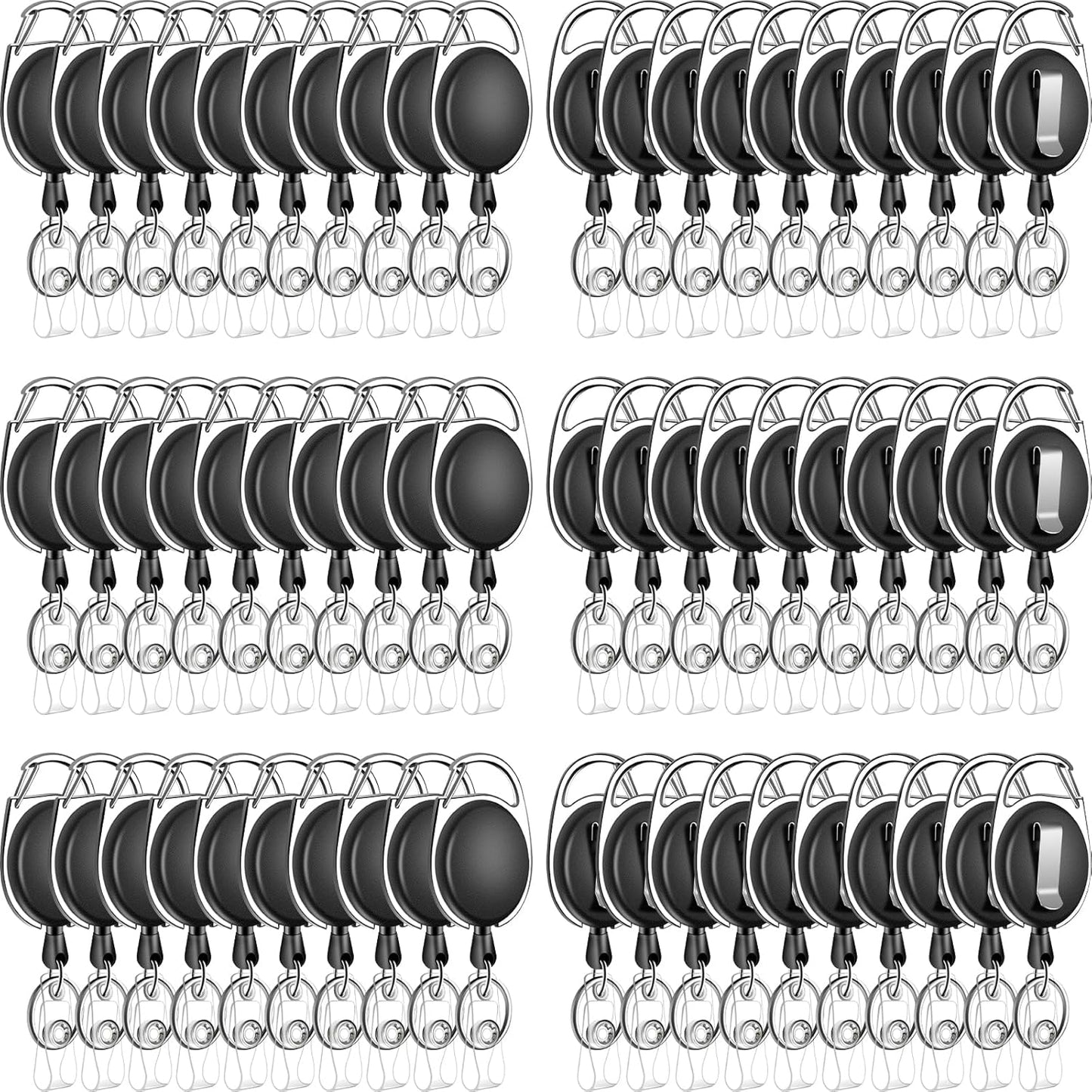 60 Pack Retractable ID Badge Holder Badge Reel with Carabiner and Belt Clip Badge Reels Retractable with Key Chain for Office Worker Doctor Nurse